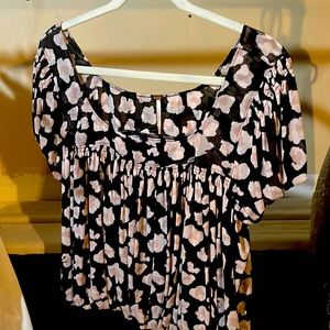 Free People Gauze gathered floral top